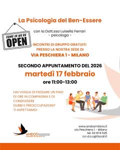 NUOVO MARTEDÌ CON LA PSICOLOGIA DEL BEN-ESSERE | 17 FEBBRAIO 2026